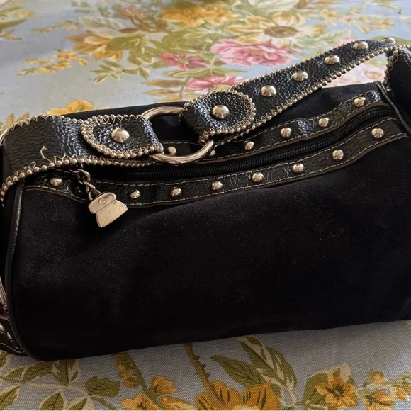 Kathy Van Zeeland Vintage Black Suede Double Kisslock bag - Picture 3 of 14